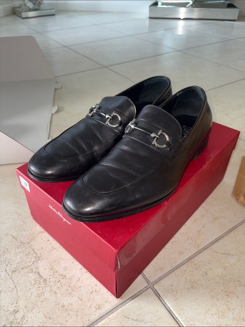 Salvatore Ferragamo Black Leather Bit-Detail Slip-On Loafers